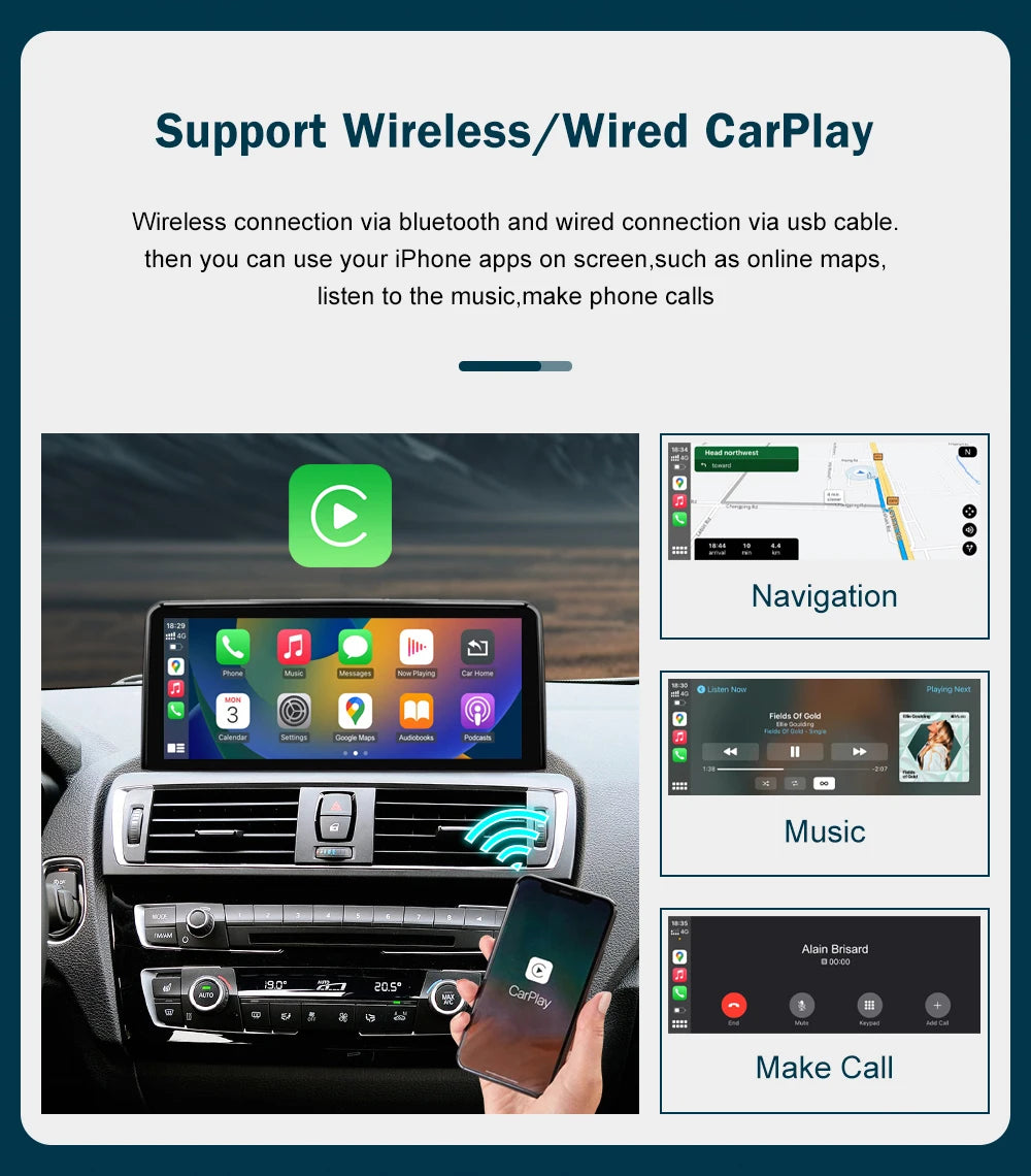 10.25'12.3' Wireless CarPlay Android Auto Multimedia Display Screen For BMW 1 2 3 4 Series F20 F21 F22 F30 F31 F32 F33