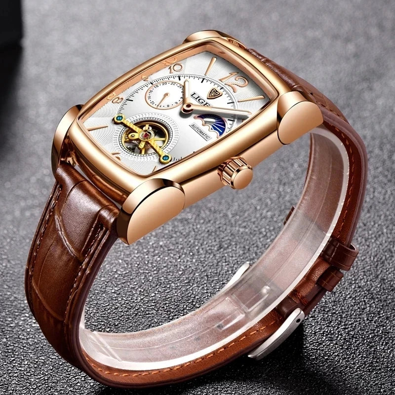 LIGE New Tourbillon Automatic Mechanical Womens Watches Top Brand Luxury Fashion Waterproof Skeleton ladyClock Montre Homme