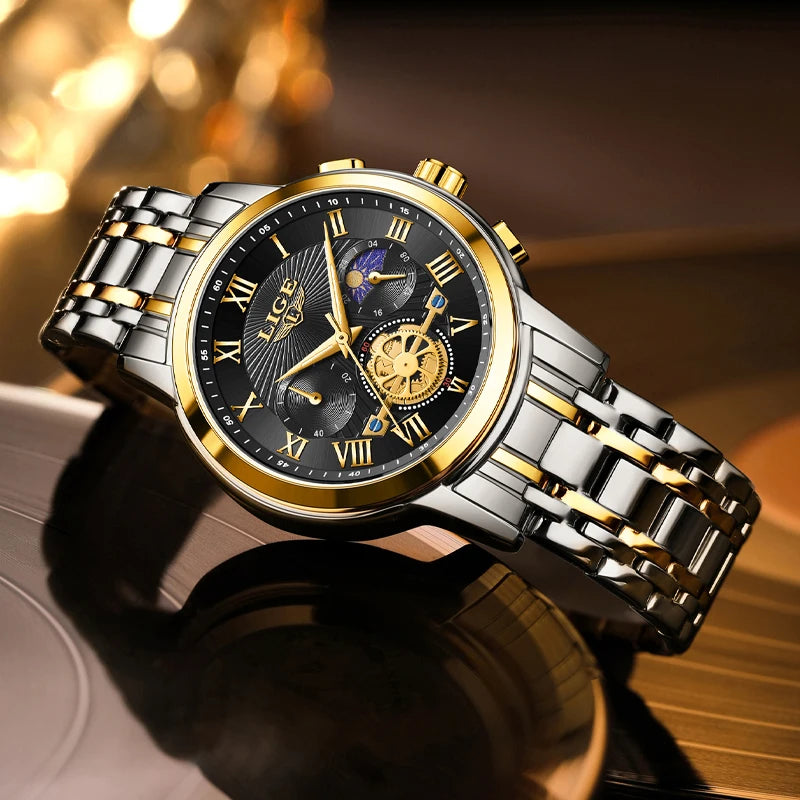 LIGE 2025 New Luxury Men Quartz Watch Waterproof Luminous Date Week Quartz Men's Watches High Quality Casual Montre Homme +Bpx