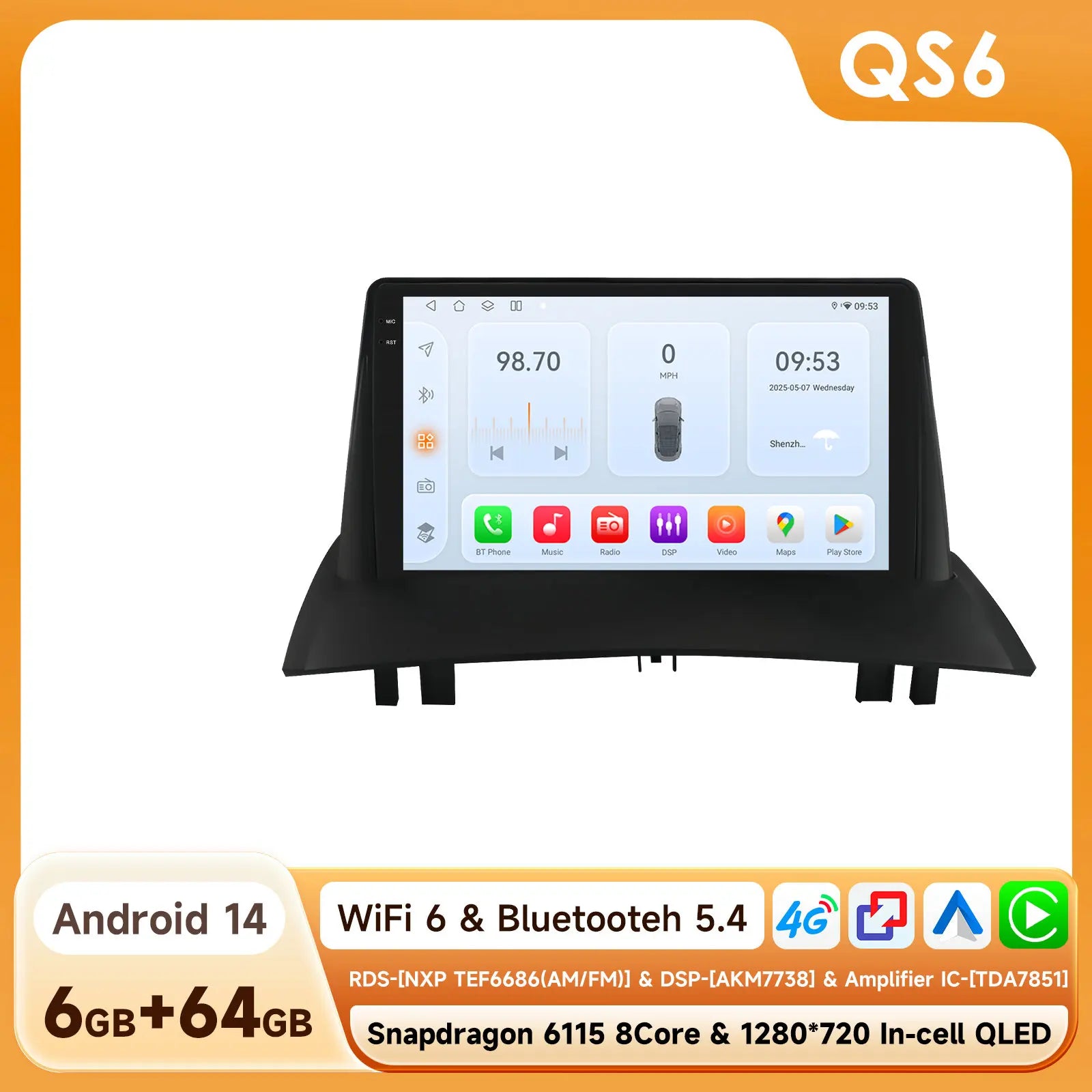 Hizpo Car Intelligent Systems Smart Radio for Renault Megane 2 2002-2009 GPS Wireless CarPlay Android Auto Autoradio 6115 8+128G