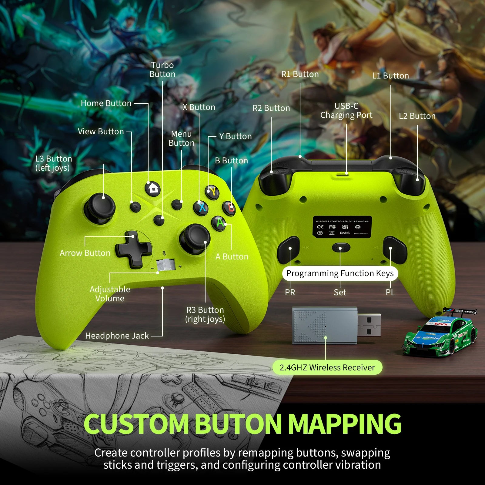 2.4G Wireless Gamepad For Xbox One ,Xbox Seris S ,X Console Win dow 7 8 10 pc With Dual Vibra/Six Axis Multi Game Controller