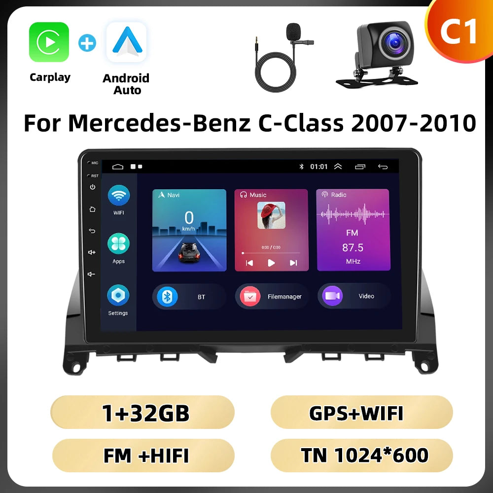 Podofo 2Din 9 ''Car Radio For Mercedes-Benz C-Class W204 S204 2007-2010 Multimedia Player GPS Carplay Android Car DSP BT RDS