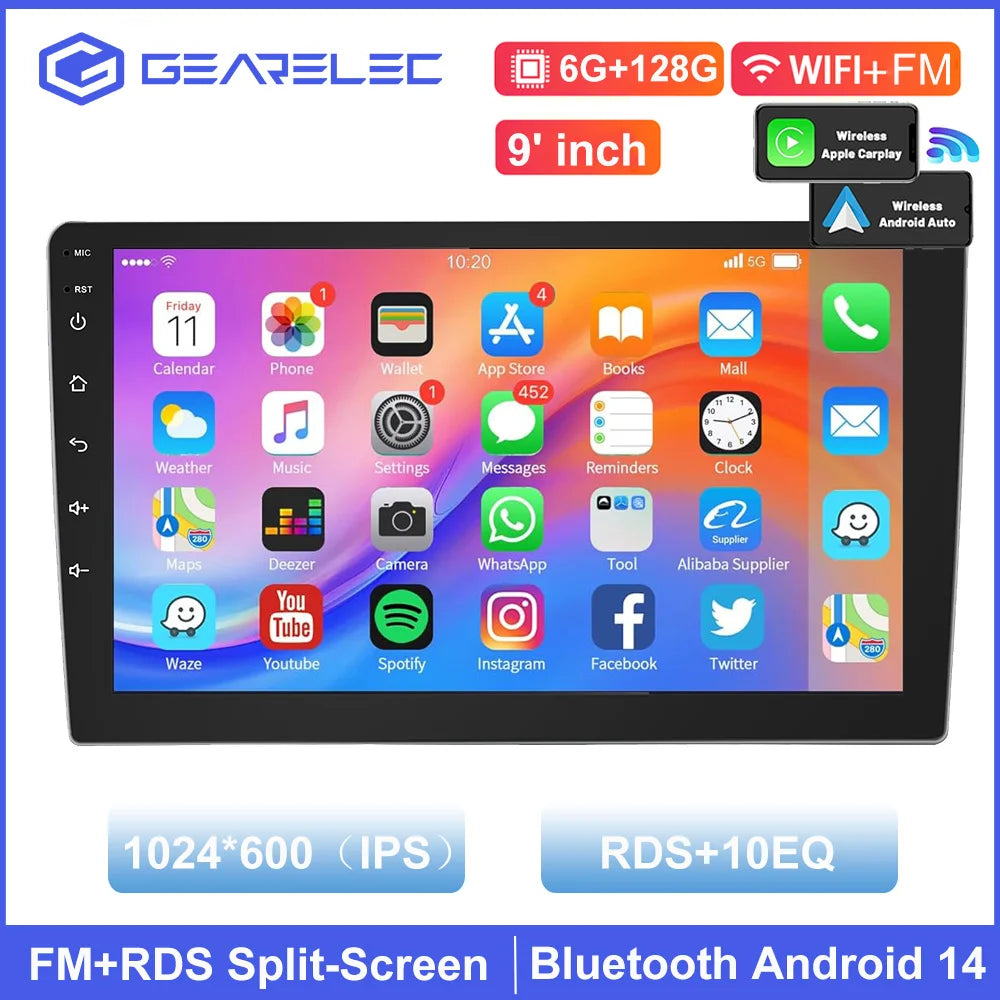 Universal 7"/9"/10" Car Radio Android 13 Wireless CarPlay Android Auto multimedia player WiFi GPS Navi RDS USB 2 Din Car Stereo