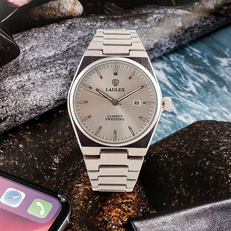 LAULEX Elegant Men's Watch with Luminous Date Display Stainless Steel Case Quartz Scanning Movement Ideal Gift for Men's Watch