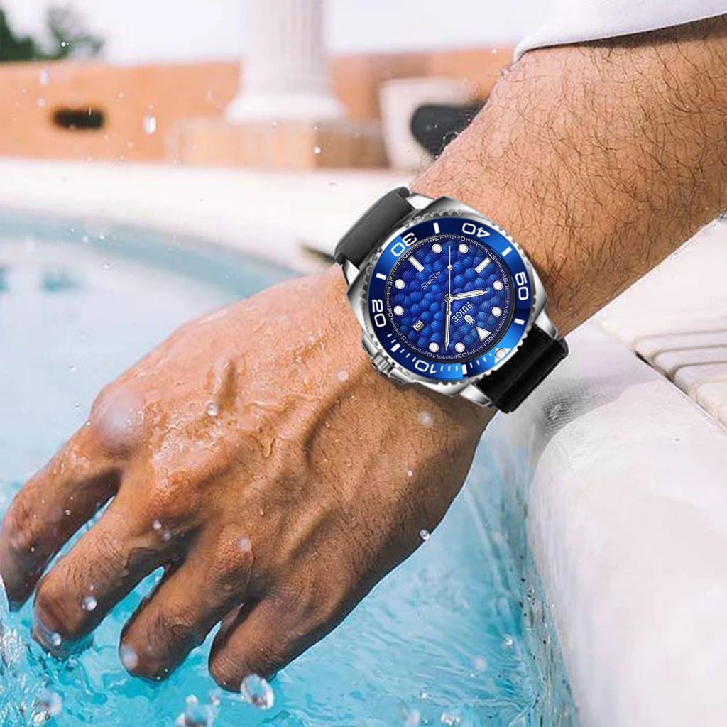 Luxury Automatic Mechanical Men's Watch - Blue Ocean Design, Transparent Skeletonized Dial - Elegantly Business-Fashionable Time