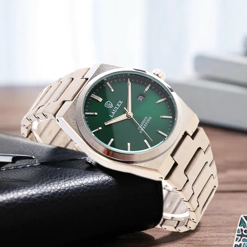 LAULEX Elegant Men's Watch with Luminous Date Display Stainless Steel Case Quartz Scanning Movement Ideal Gift for Men's Watch
