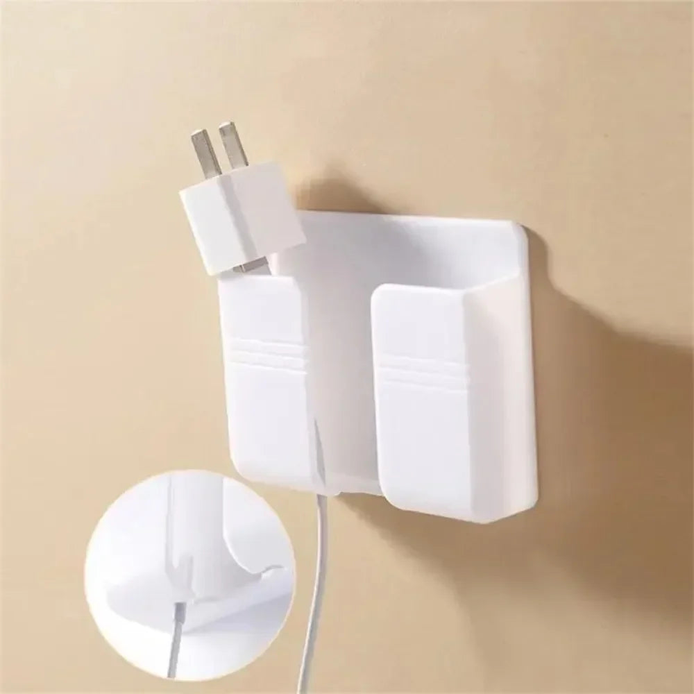 Paste Wall Mounted Mobile Phone Holder Punch Free Storage Box TV Remote Control Cell Phone Plug Charging Support Phone Stand