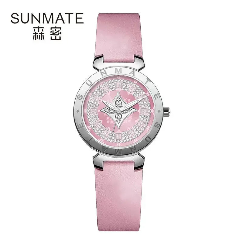 SUNMATE Luxurious and Exquisite Women's Quartz Watch,with 30-meter Water-resistant Genuine Leather Strap and Stylish Digital Dia
