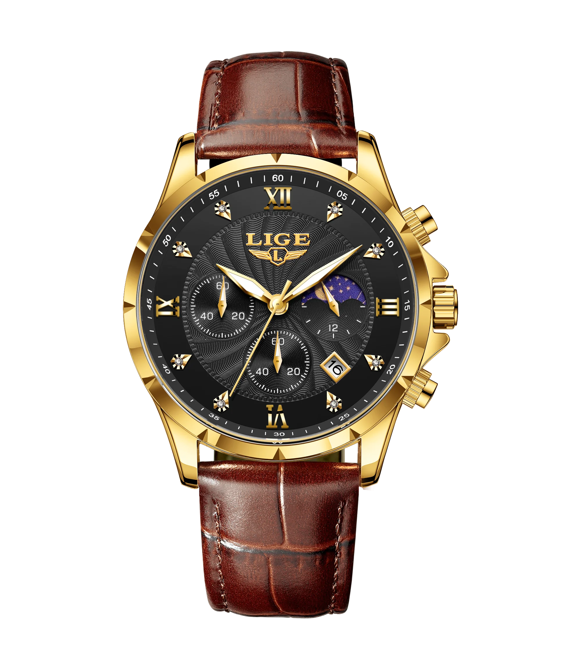 LIGE Fashion Mens Watches Top Brand Luxury Business Quartz Man Wristwatch Luminous Chronograph Leather Watch for Men+Box