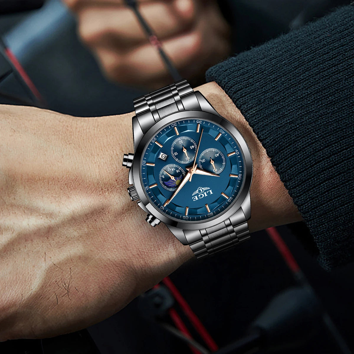 LIGE 2025 brand luxury Men's watches Business Luminous Waterproof Calendar Moon phase quartz watches for men relogios masculino