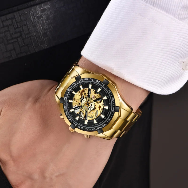 Luxury Men’s Skeleton Mechanical Watch, Large Dial Sport Style, Automatic Movement, Waterproof Luminous Wristwatch