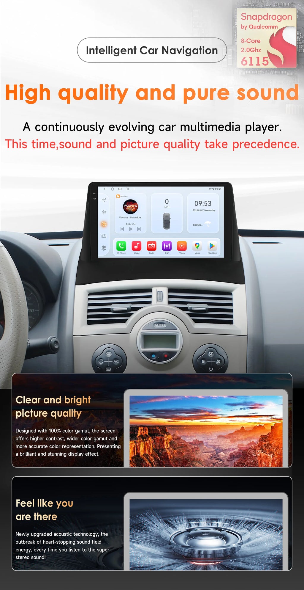 Hizpo Car Intelligent Systems Smart Radio for Renault Megane 2 2002-2009 GPS Wireless CarPlay Android Auto Autoradio 6115 8+128G