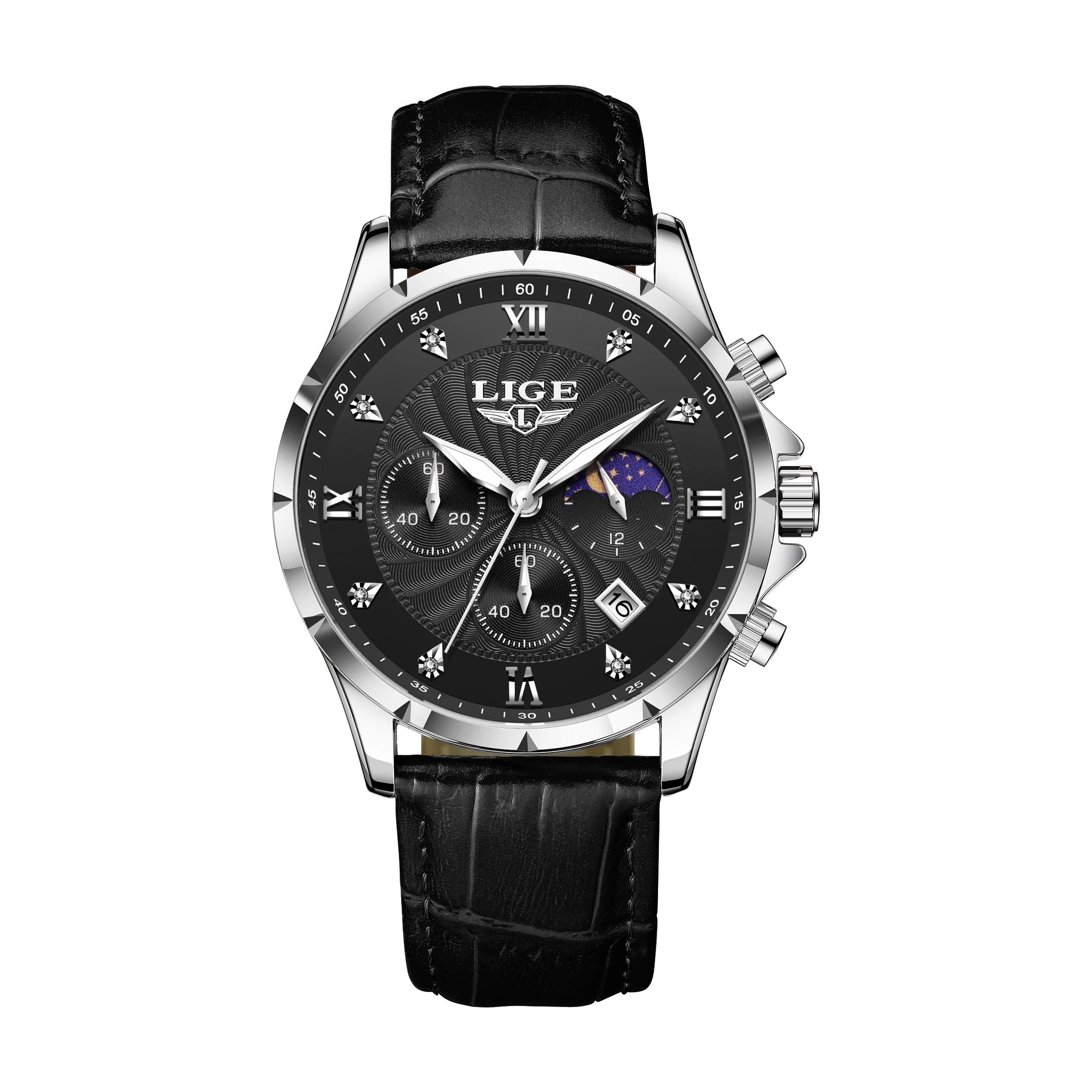 LIGE Fashion Mens Watches Top Brand Luxury Business Quartz Man Wristwatch Luminous Chronograph Leather Watch for Men+Box