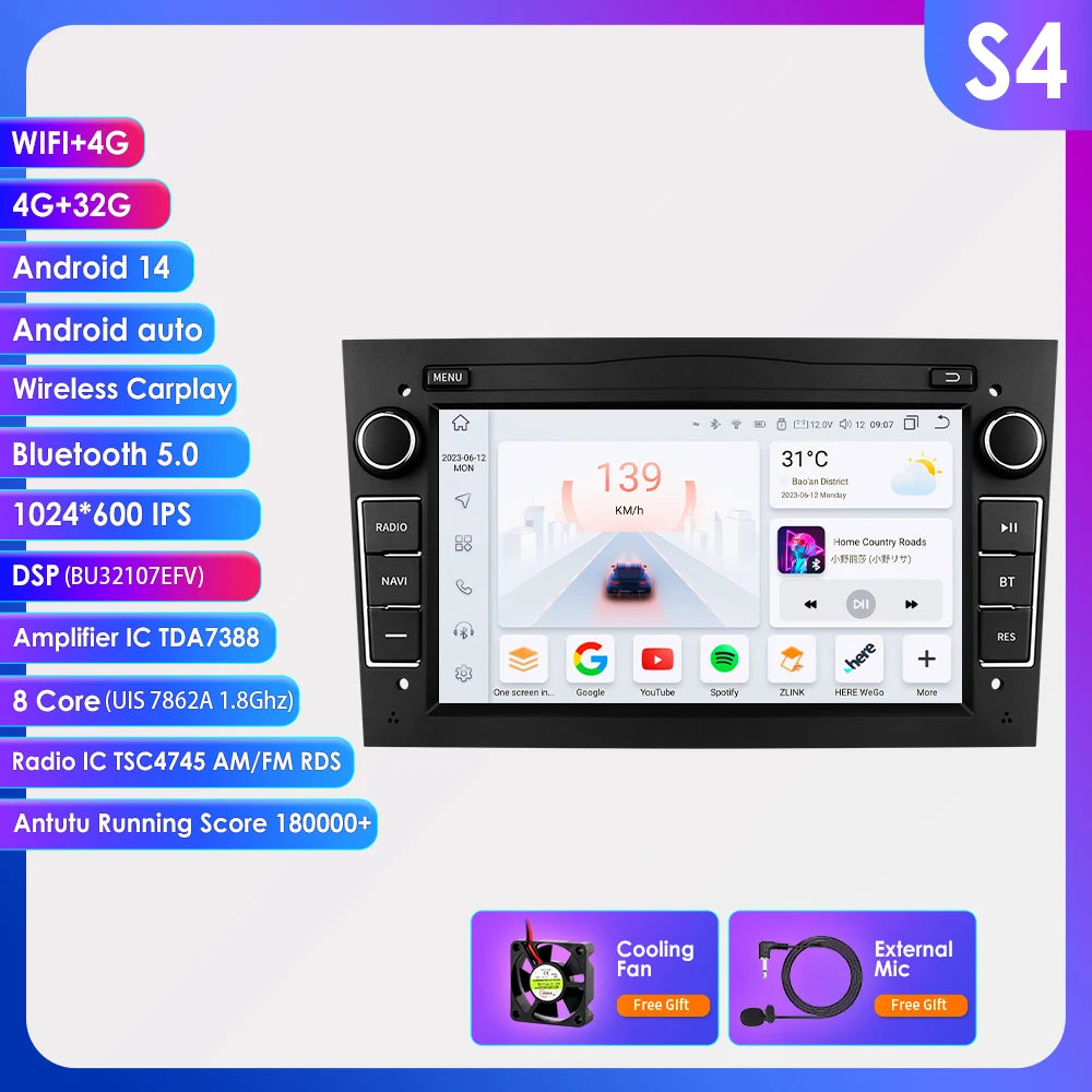 HIZPO 2Din 7inch Android Car Radio for Opel Astra H G J Zafira B Corsa C D Antara Vectra Vivaro GPS RDS DSP 4G CarPlay Autoradio