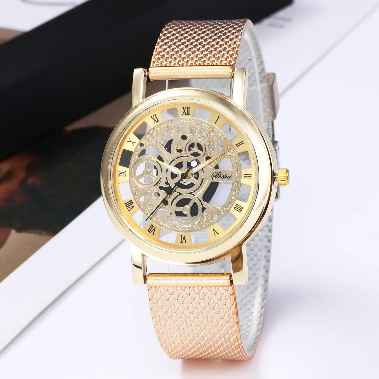Luxury Skeleton Men Watch Women Wrist Watches Fashion Montre Homme Gold Wrist Watch Men Steel Mesh Men's Watch