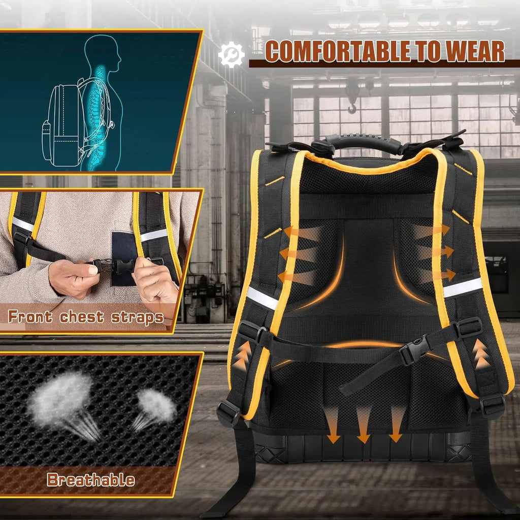 Tool Backpack Hard Bottom Tool Pouch Heavy Duty Tool Bag Organizer Rubber Base Electrician Plumber Maintenance Worker Tool Bags