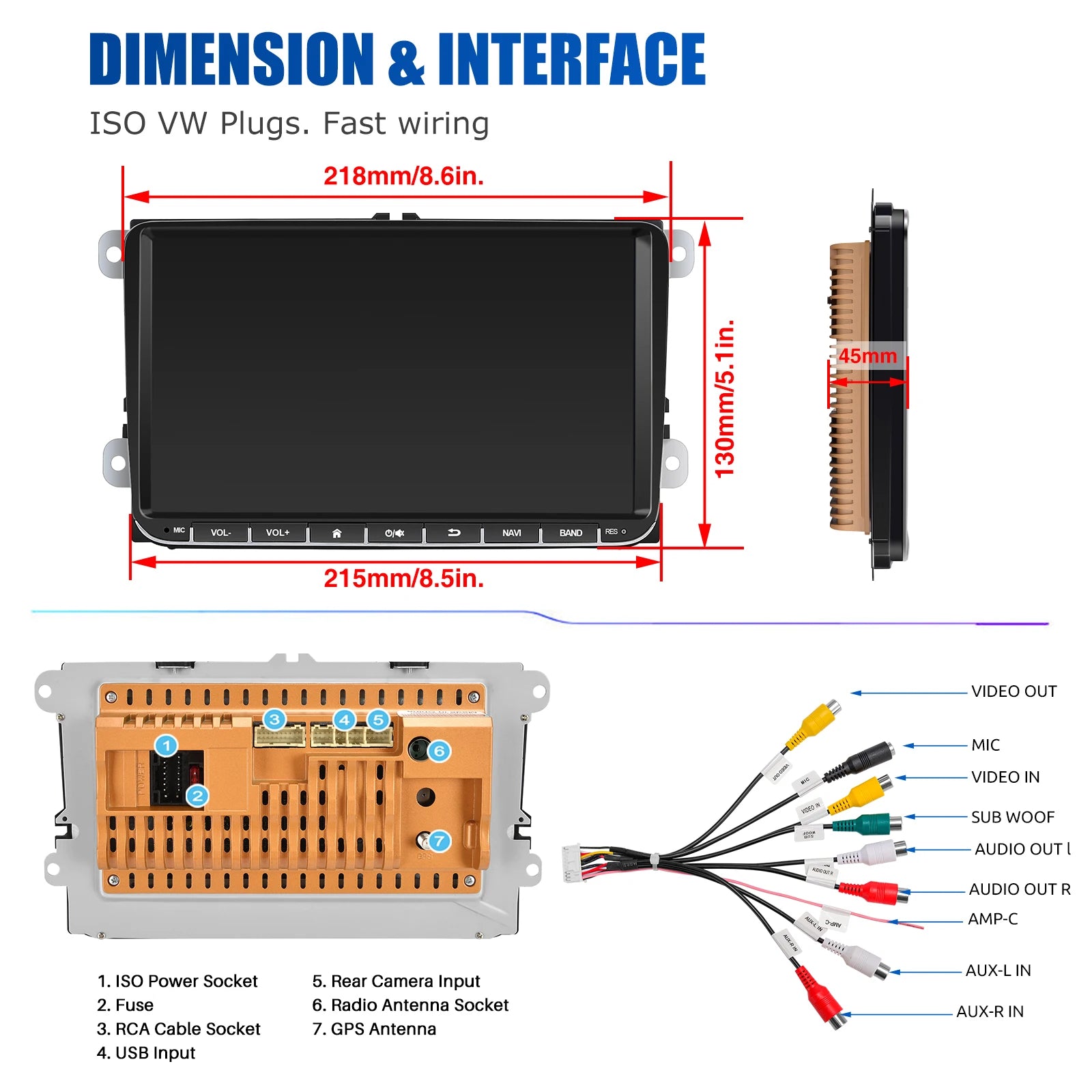 ESSGOO 9" Android 14 4G+64G Apple Carplay Car Stereo GPS NAVI WIFI RDS FM BT for VW Golf 5 6 Passat Polo Touran Tiguan Caddy EOS
