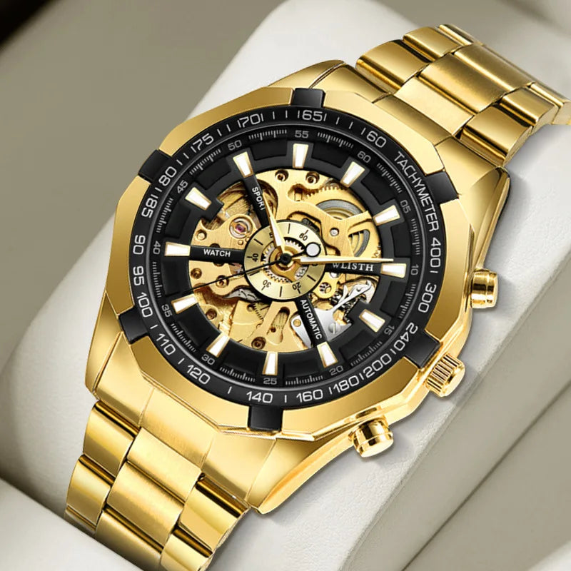 Luxury Men’s Skeleton Mechanical Watch, Large Dial Sport Style, Automatic Movement, Waterproof Luminous Wristwatch